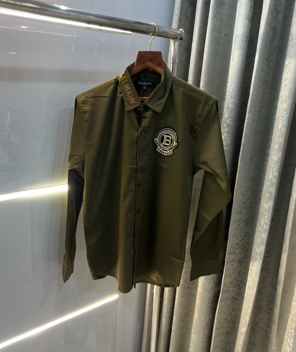 Balmain Paris Olive Green Designer Premium Shirt