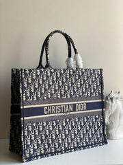 Christian Dior Blue Embroidery Booktote with OG Box and Accessories