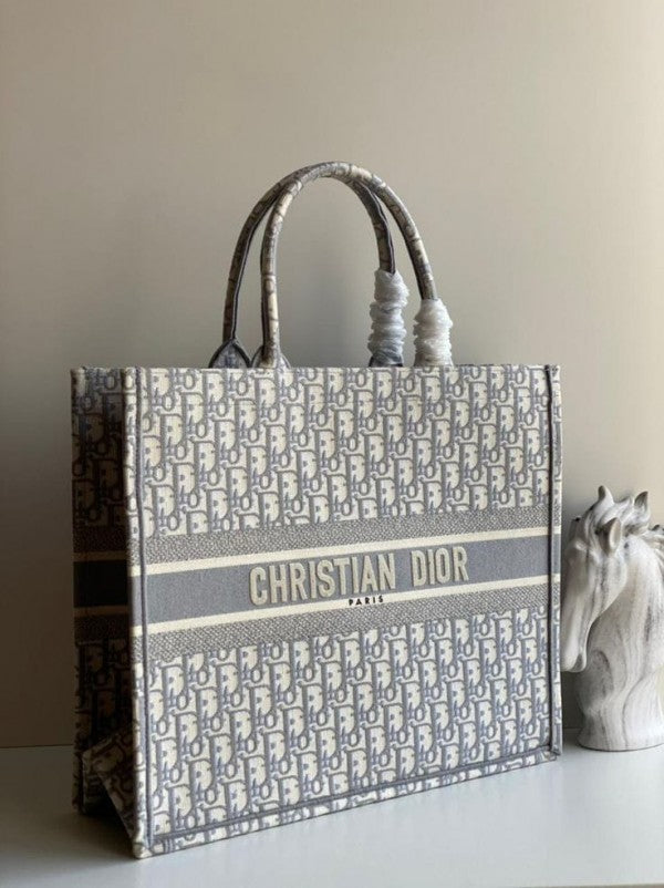 Christian Dior Blue Embroidery Booktote with OG Box and Accessories