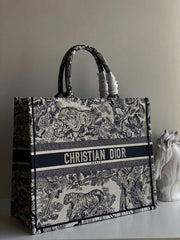 Christian Dior Blue Embroidery Booktote with OG Box and Accessories