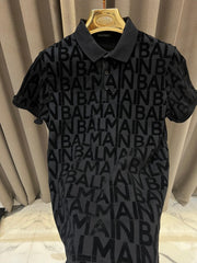 Balmain Full Monogram Print Polo T-shirt Black