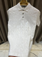 Balmain Full Monogram Print Polo T-shirt White