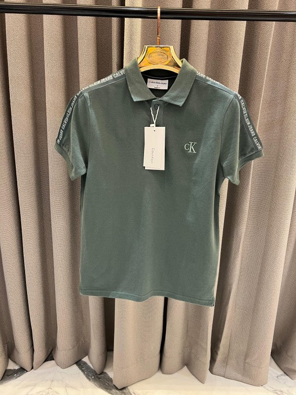 Calvin Klein Chest Embossed Logo Shoulder Studd Polo Sea Green