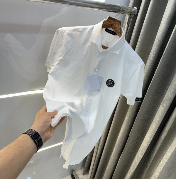 Balmain Paris White Steel Logo Shirt With Premium Box Packing And Carry Bag