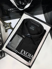 ARMANI EXCHANGE REFLECTIVE PRINT PREMIUM BLACK SHIRT WITH BRAND BOX PACKING AND CARRY BAG 1474