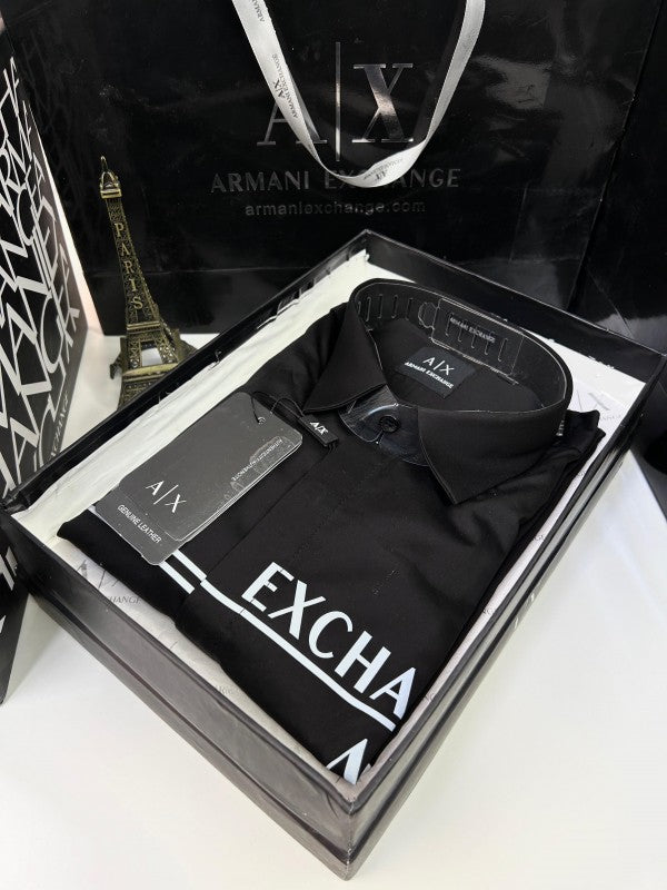 ARMANI EXCHANGE REFLECTIVE PRINT PREMIUM BLACK SHIRT WITH BRAND BOX PACKING AND CARRY BAG 1474