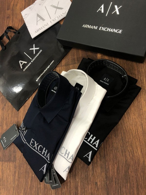 ARMANI EXCHANGE REFLECTIVE PRINT PREMIUM BLACK SHIRT WITH BRAND BOX PACKING AND CARRY BAG 1474