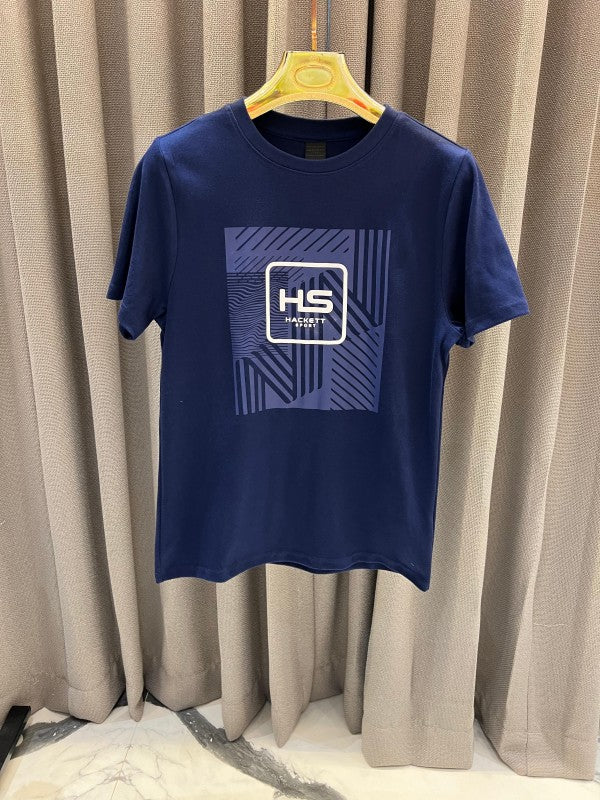 Hacket Middle Brand Print Round Neck T-shirt Blue