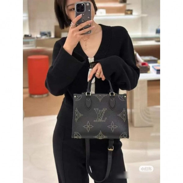 Louis Vuitton LV M46733 On The Go Premium Leather Tote Bag With OG Double Magnetic Box & Dust Bag (Black 647)