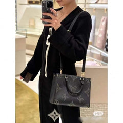 Louis Vuitton LV M46733 On The Go Premium Leather Tote Bag With OG Double Magnetic Box & Dust Bag (Black 647)