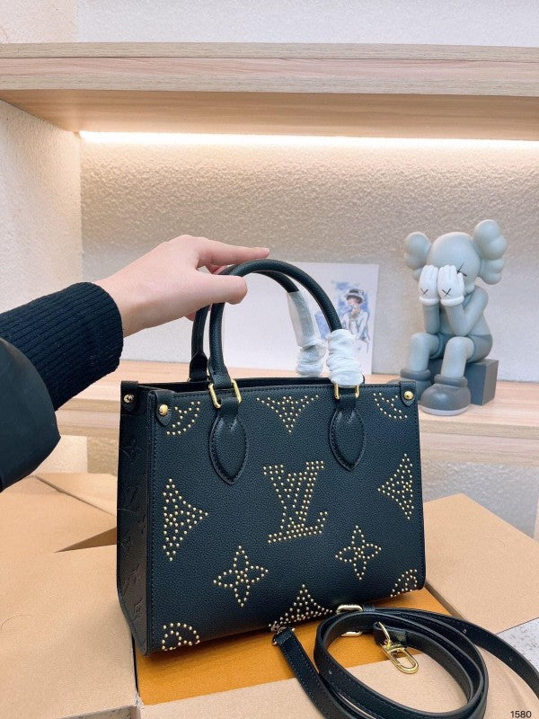 Louis Vuitton LV M46733 On The Go Premium Leather Tote Bag With OG Double Magnetic Box & Dust Bag (Black 647)