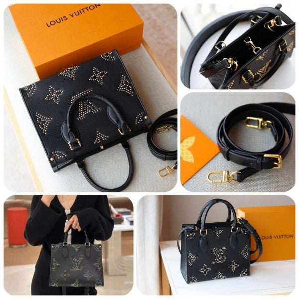 Louis Vuitton LV M46733 On The Go Premium Leather Tote Bag With OG Double Magnetic Box & Dust Bag (Black 647)