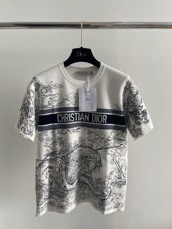 Christian Dio r White Cloud Print Imported Oversized T-Shirt