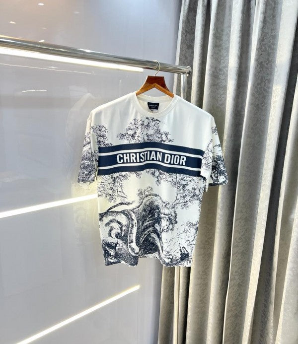 Christian Dio r White Cloud Print Imported Oversized T-Shirt