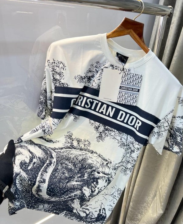 Christian Dio r White Cloud Print Imported Oversized T-Shirt