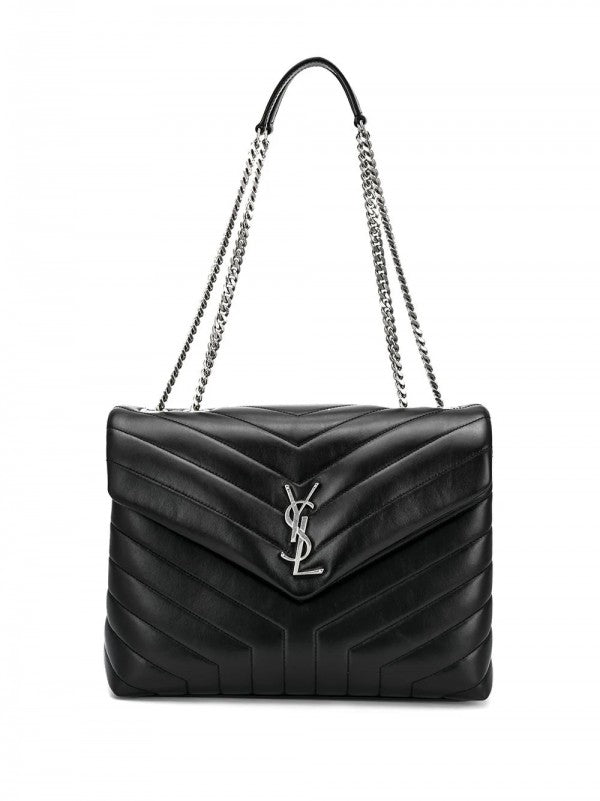 YSL Yves Saint Laurent Loulou Shoulder Bag With OG Magnetic Box & Dust Bag (Black Silver 166)