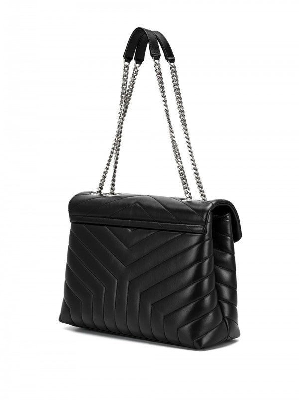 YSL Yves Saint Laurent Loulou Shoulder Bag With OG Magnetic Box & Dust Bag (Black Silver 166)