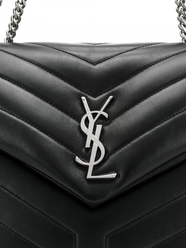 YSL Yves Saint Laurent Loulou Shoulder Bag With OG Magnetic Box & Dust Bag (Black Silver 166)