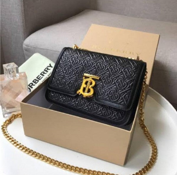 Burberry TB Monogram Quilted Shoulder Bag With OG Box & Dust Bag (Black 346)