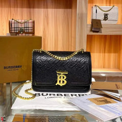 Burberry TB Monogram Quilted Shoulder Bag With OG Box & Dust Bag (Black 346)