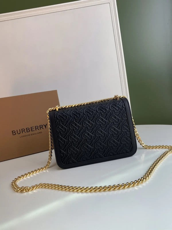 Burberry TB Monogram Quilted Shoulder Bag With OG Box & Dust Bag (Black 346)