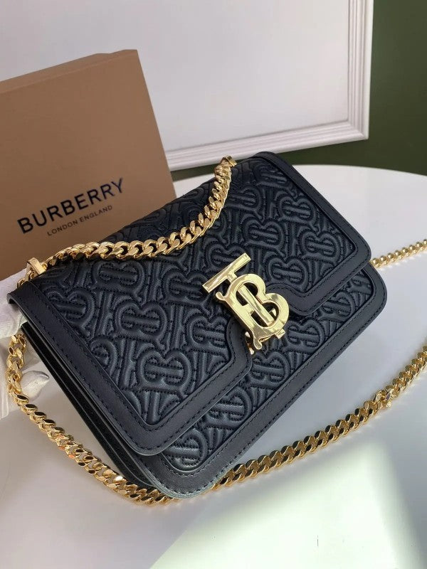 Burberry TB Monogram Quilted Shoulder Bag With OG Box & Dust Bag (Black 346)