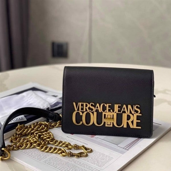 Versace Jeans Couture Saffiano Lock Crossbody Bag With OG Gift Box & Dust Bag (Black - 523)