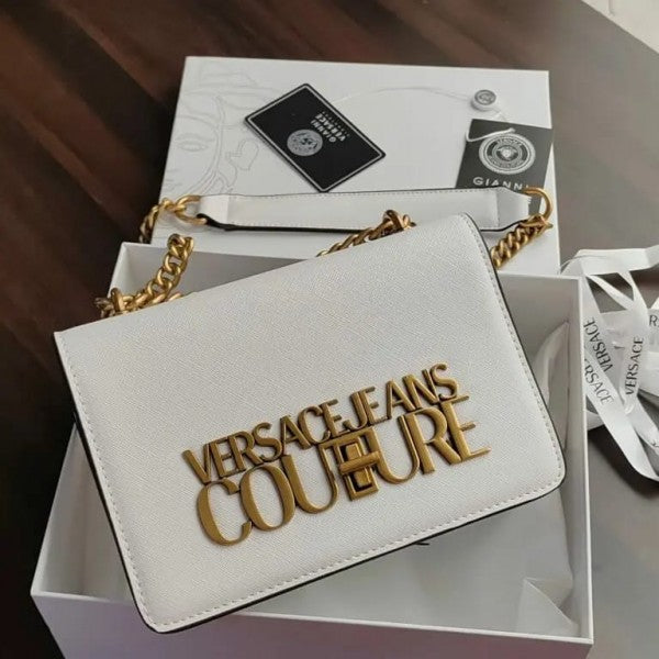 Versace Jeans Couture Saffiano Lock Crossbody Bag With OG Gift Box & Dust Bag (White - 524)