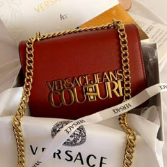 Versace Jeans Couture Saffiano Lock Crossbody Bag With OG Gift Box & Dust Bag (Wine - 525)