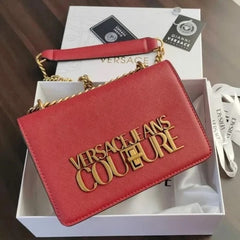 Versace Jeans Couture Saffiano Lock Crossbody Bag With OG Gift Box & Dust Bag (Wine - 525)