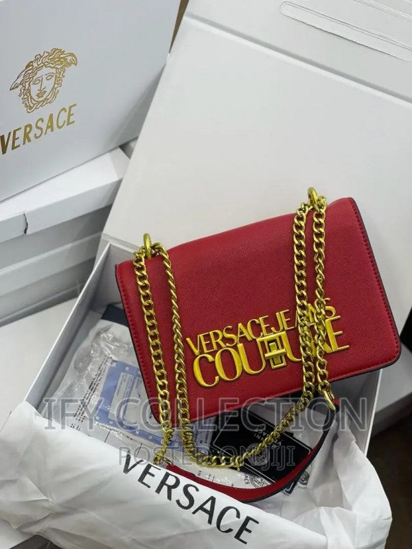 Versace Jeans Couture Saffiano Lock Crossbody Bag With OG Gift Box & Dust Bag (Wine - 525)