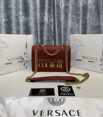 Versace Jeans Couture Saffiano Lock Crossbody Bag With OG Gift Box & Dust Bag (Wine - 525)