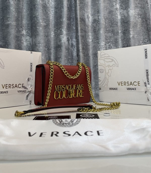 Versace Jeans Couture Saffiano Lock Crossbody Bag With OG Gift Box & Dust Bag (Wine - 525)