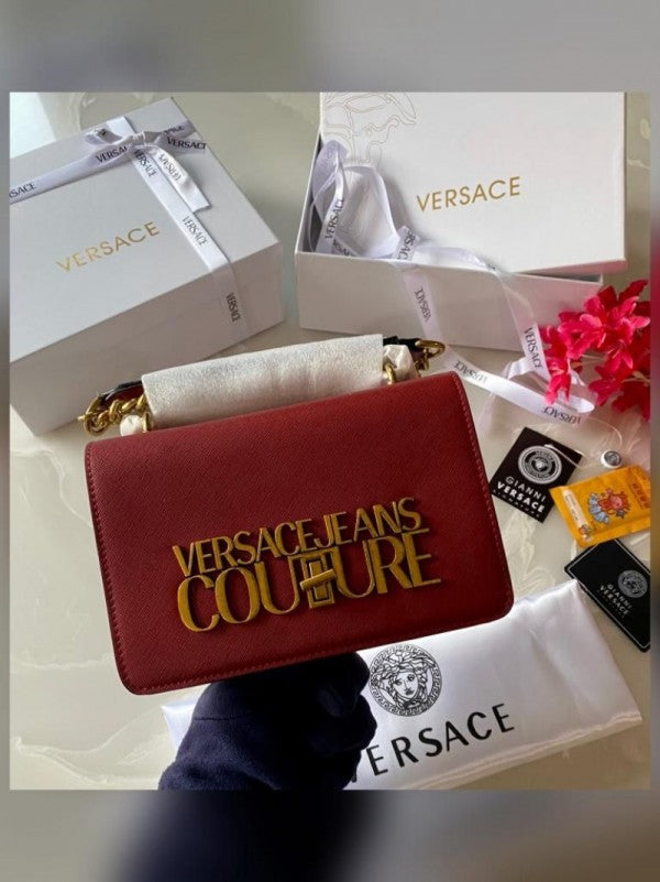 Versace Jeans Couture Saffiano Lock Crossbody Bag With OG Gift Box & Dust Bag (Wine - 525)