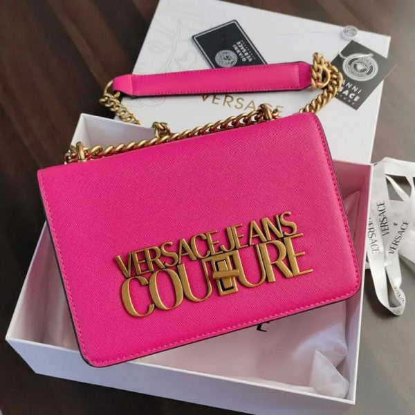 vVersace Jeans Couture Saffiano Lock Crossbody Bag With OG Gift Box & Dust Bag (Pink - 526)