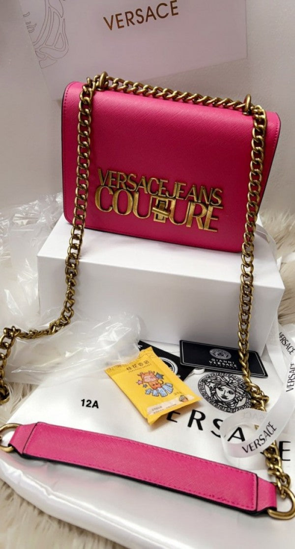 vVersace Jeans Couture Saffiano Lock Crossbody Bag With OG Gift Box & Dust Bag (Pink - 526)