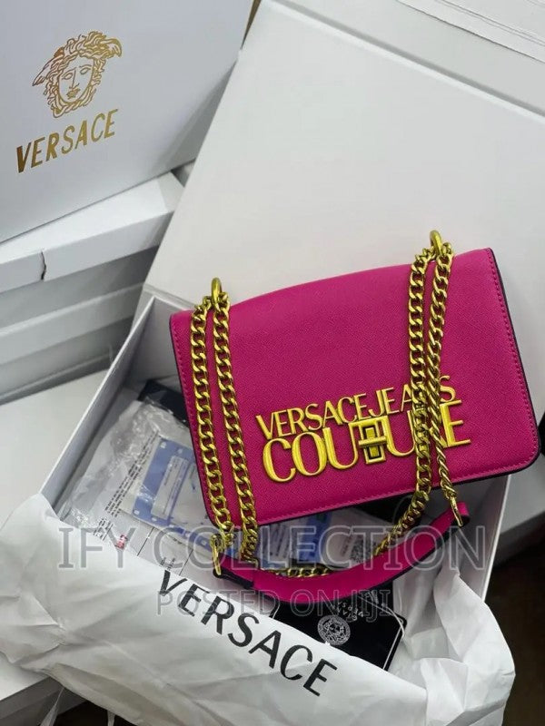 vVersace Jeans Couture Saffiano Lock Crossbody Bag With OG Gift Box & Dust Bag (Pink - 526)