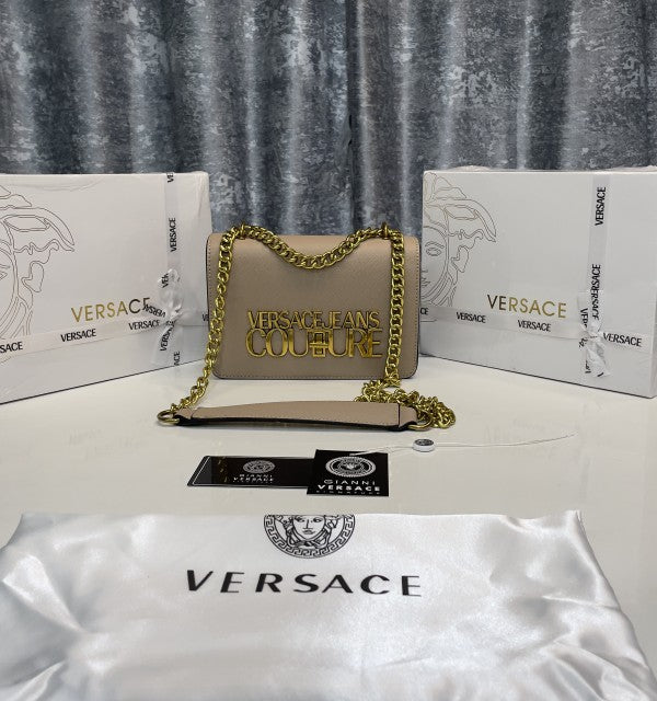 Versace Jeans Couture Saffiano Lock Crossbody Bag With OG Gift Box & Dust Bag (Apricot - 527)