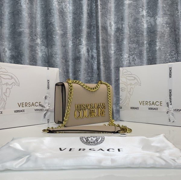 Versace Jeans Couture Saffiano Lock Crossbody Bag With OG Gift Box & Dust Bag (Apricot - 527)