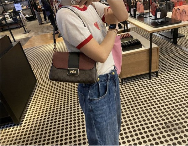 Coach Grace Shoulder Bag In Signature Canvas With OG Box & Dust Bag (Maroon)