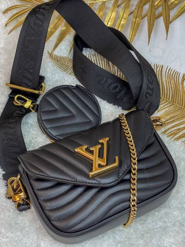 Louis Vuitton LV Multi Pochette Wave With OG Magnetic Box Dust Bag & Extra Shoulder Strap (Black - 351)