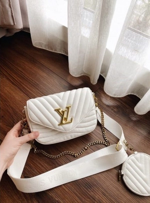 Louis Vuitton LV Multi Pochette Wave With OG Magnetic Box Dust Bag & Extra Shoulder Strap (White - 352)