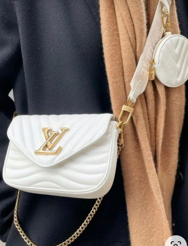 Louis Vuitton LV Multi Pochette Wave With OG Magnetic Box Dust Bag & Extra Shoulder Strap (White - 352)