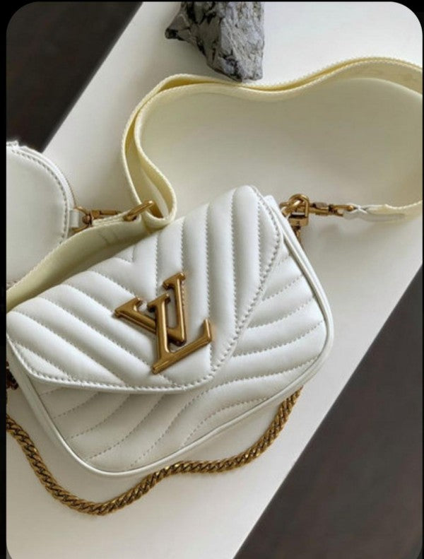 Louis Vuitton LV Multi Pochette Wave With OG Magnetic Box Dust Bag & Extra Shoulder Strap (White - 352)