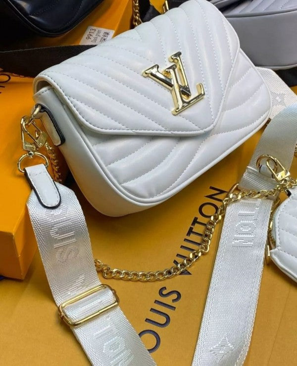 Louis Vuitton LV Multi Pochette Wave With OG Magnetic Box Dust Bag & Extra Shoulder Strap (White - 352)