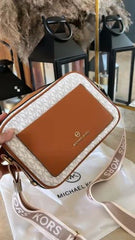 Michael Kors MK Logo Print MaeveCrossbody Bag With OG Box & Dust Bag (BeigeBrown-2318)