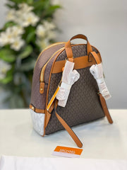 Michael Kors Rhea Medium Logo and Pebbled Leather Backpack With Dust Bag (ColorsCoffeeWhite - 6448)