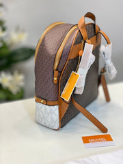 Michael Kors Rhea Medium Logo and Pebbled Leather Backpack With Dust Bag (ColorsCoffeeWhite - 6448)