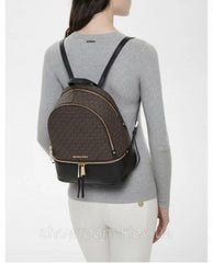 Michael Kors Rhea Medium Logo and Pebbled Leather Backpack With Dust Bag (Coffee Black - 6448)