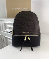 Michael Kors Rhea Medium Logo and Pebbled Leather Backpack With Dust Bag (Coffee Black - 6448)
